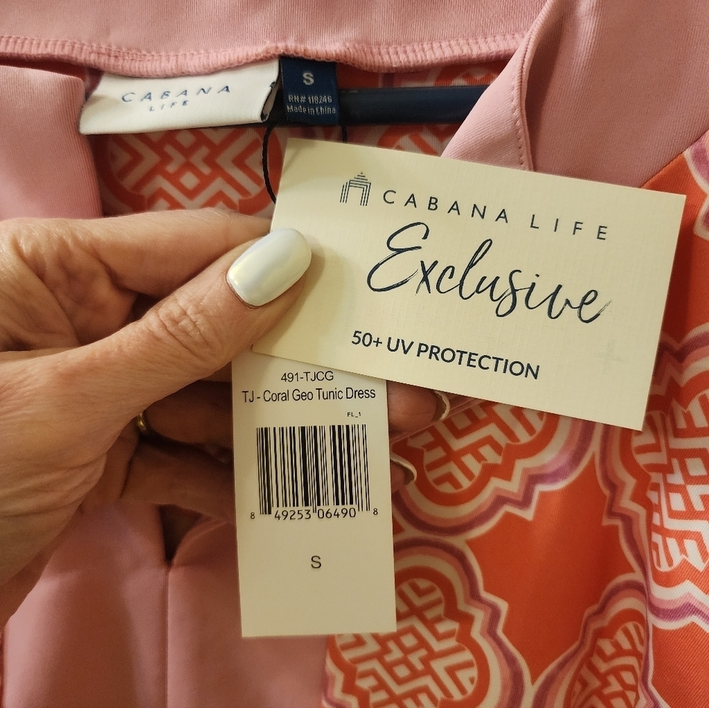 NWT Cabana Life Coral Geo Tunic Dress UPF 50+ Size Small - Picture 3 of 4